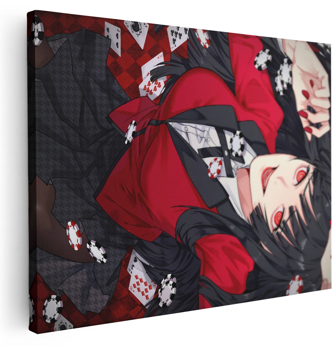 Artaza Canvas Schilderij Anime Meisje - 160x120 cm - Groot - Wanddecoratie Rode Ogen - Muurdecoratie Casino Fiches - Schilderijen Op Canvas - Rood