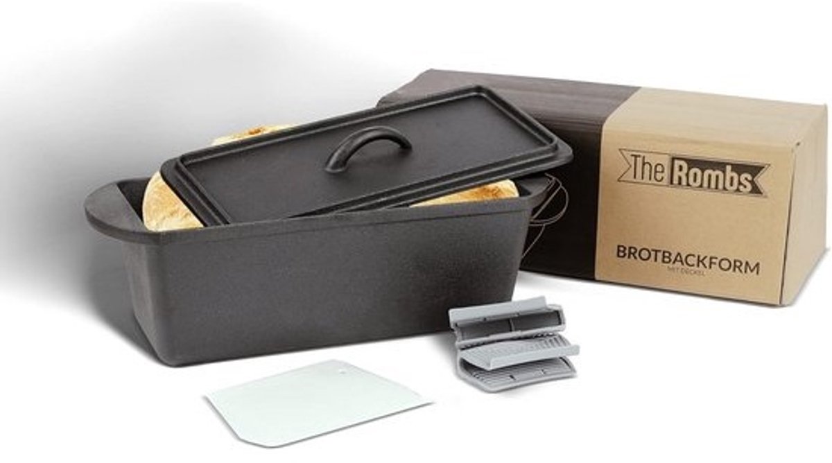 Broodbakvorm met deksel van gietijzer, inclusief siliconen handgrepen en deegsnijder - 3 liter