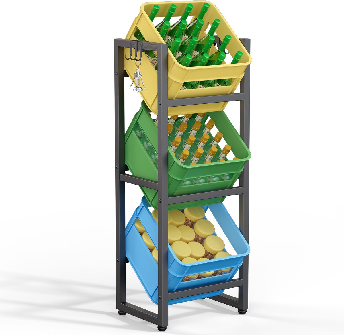 Arvioo - Kratrek 3-laags - Verzinkt staal - Max 150kg - Voor bier‑ en drinkkratten