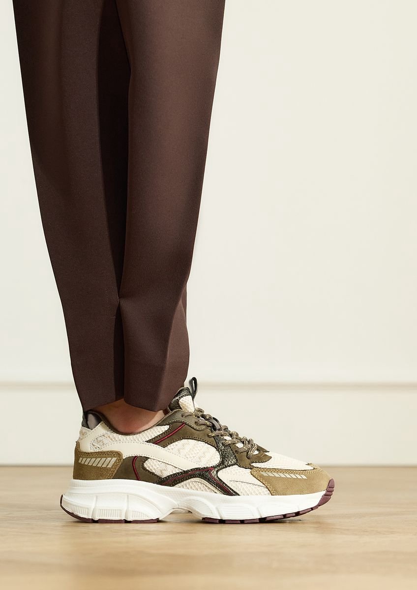 Manfield - Dames - Groene mesh sneakers met beige details - Maat 38