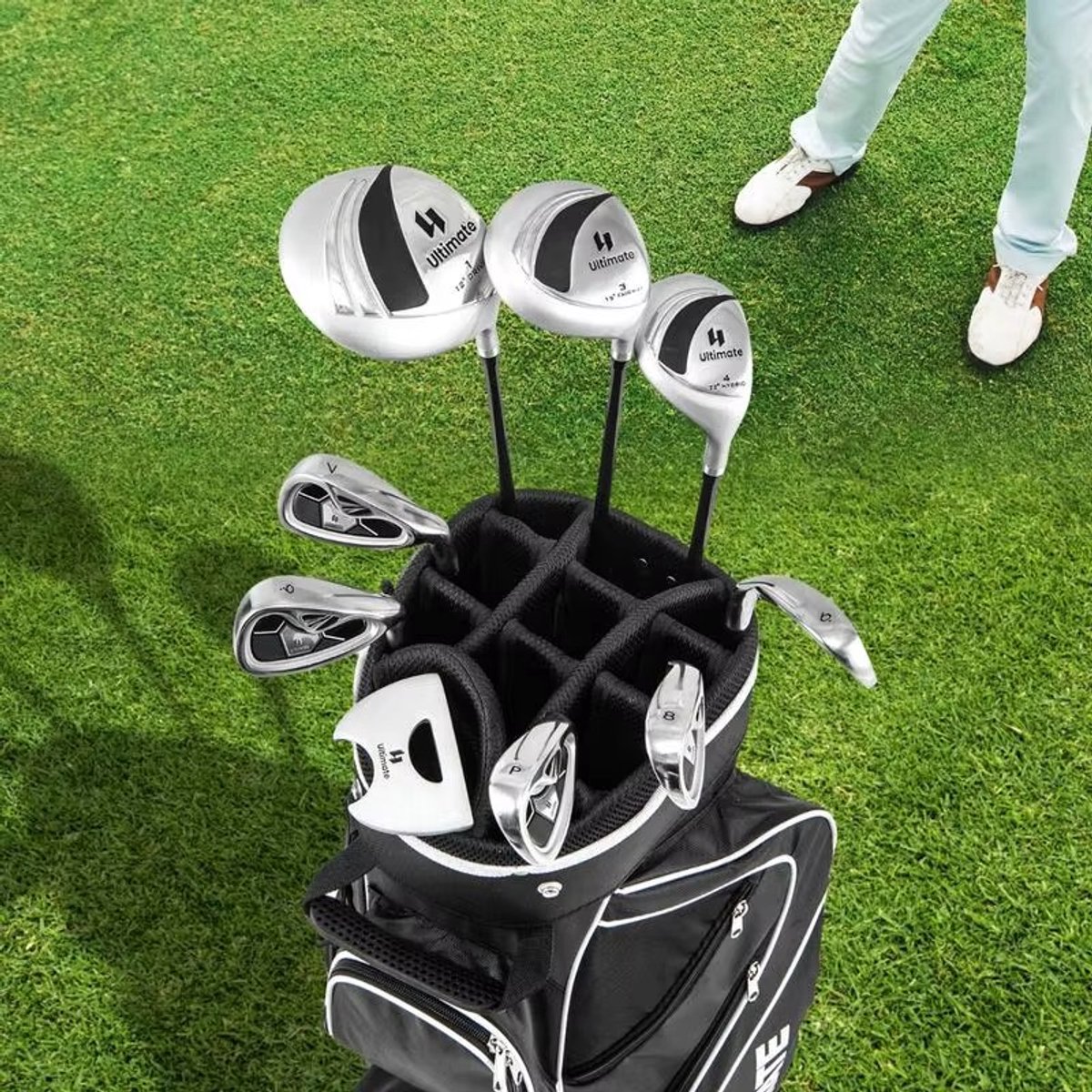 CreateEcom golfclubs - golfstokken - Golfset - Complete golfset rechtshandig voor dames - met draagtas, zwarte ergonomische grip & stalen shafts, complete set