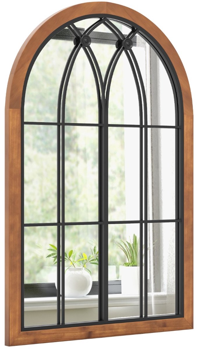 SureDeal® - Wandspiegel - Gebogen Raam Spiegel - Achterpaneel Decoratie - Woonkamer - Slaapkamer - Entree - 60x90x2,5 cm - Naturel