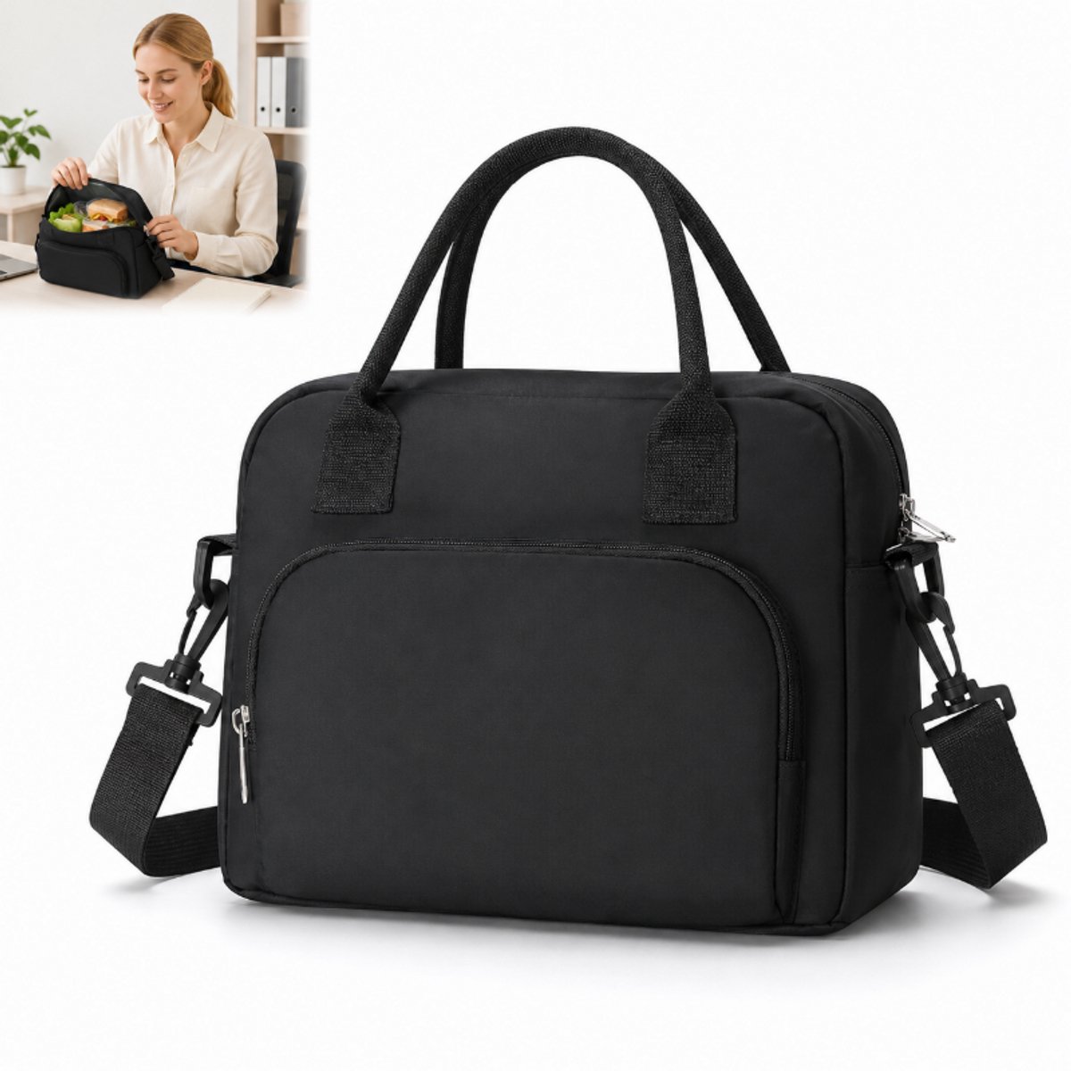 Koeltas - Lunchtas - 12 Liter - 29*22.8*17cm - Waterdichte - Met Schouderband - Vlekbestendig - Voor Studenten/Kantoor/Picknick - Zwart