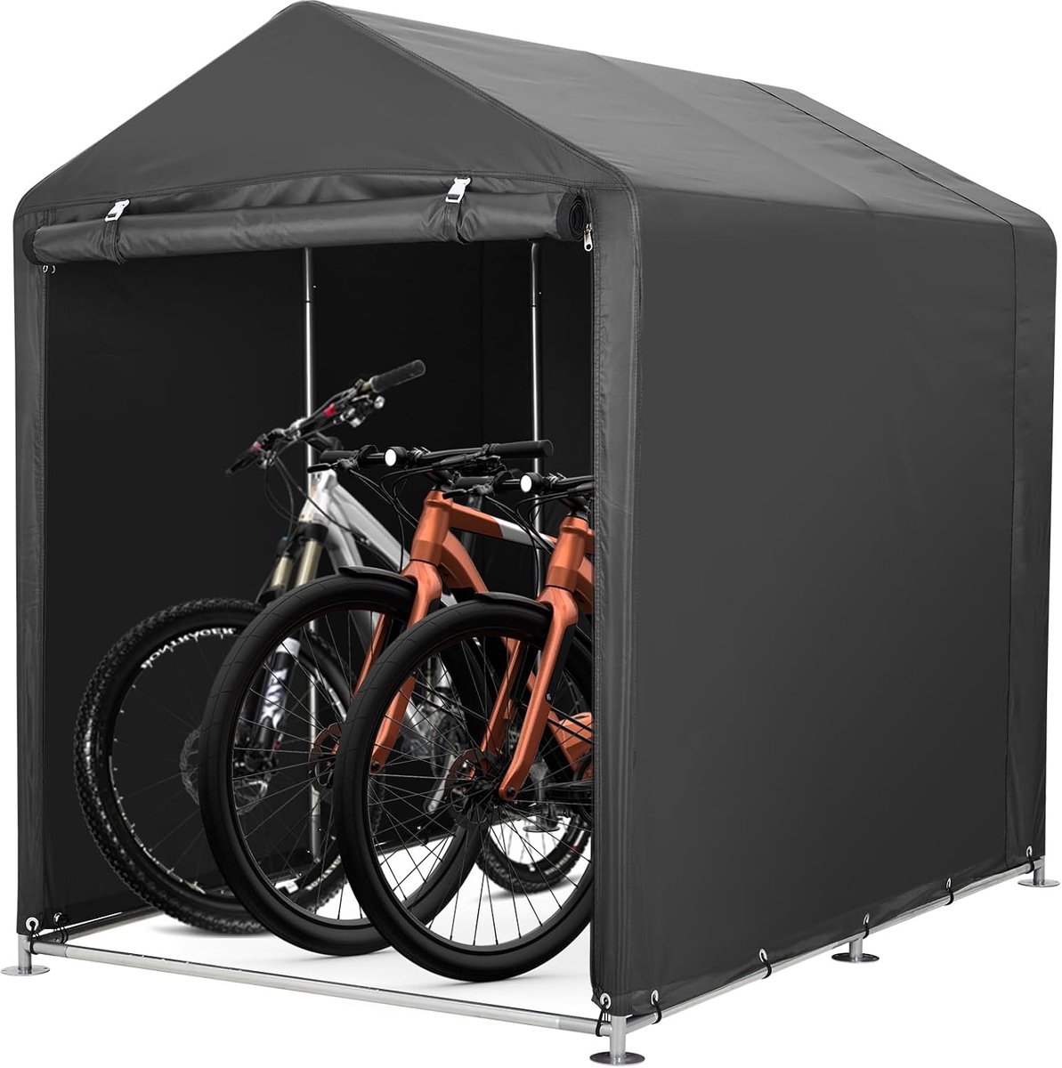 Fietsenstalling met Puntdak, Opbergtent voor Buiten, Opvouwbare Tuinberging voor Fietsen en Tuingereedschap, Waterdicht met Stevig Frame, 180 x 120 x 163 cm, Zwart