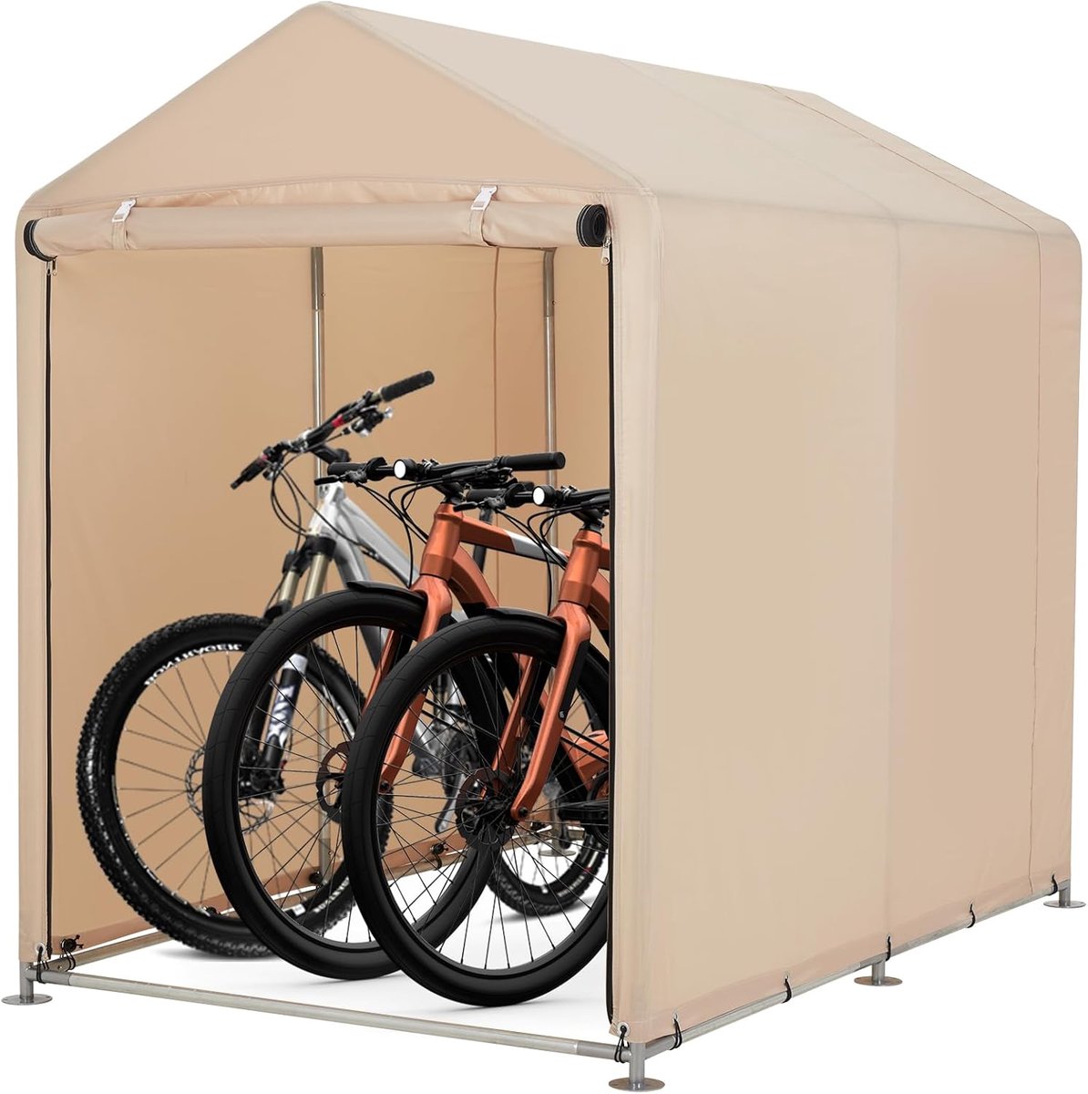 Fietsenstalling met Puntdak, Opbergtent voor Buiten, Opvouwbare Tuinberging voor Fietsen en Tuingereedschap, Waterdicht met Stevig Frame, 180 x 120 x 163 cm, Licht Kaki