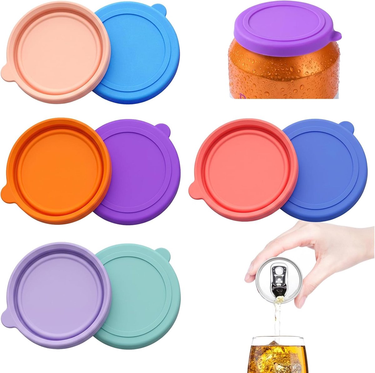Blikjes Deksels - Set van 8 Stuks - Siliconen Blikjesdeksels tegen Wespen, Stof & Morsen - Herbruikbaar & BPA-vrij - Geschikt voor Slim, Standaard & Mini Blikjes - Ø 6.2 cm (Binnenmaat 5.75 cm) - Multikleur (8 Kleuren)