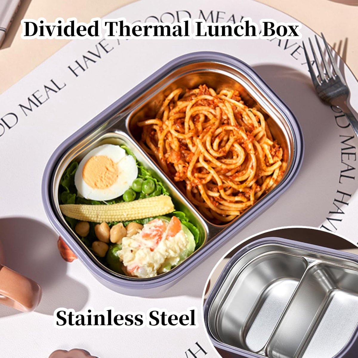Lunchbox - Bentobox– Geïsoleerde maaltijdhouder – Vulbaar met water voor isolatie – Lunchtrommel met vakjes – Uitneembare binnenbak – Veilige kliksluiting – Geschikt voor noedels, maaltijden, fruit, broodjes (1000 ml – paars) — cadeau in Koken & Dineren - foto 4
