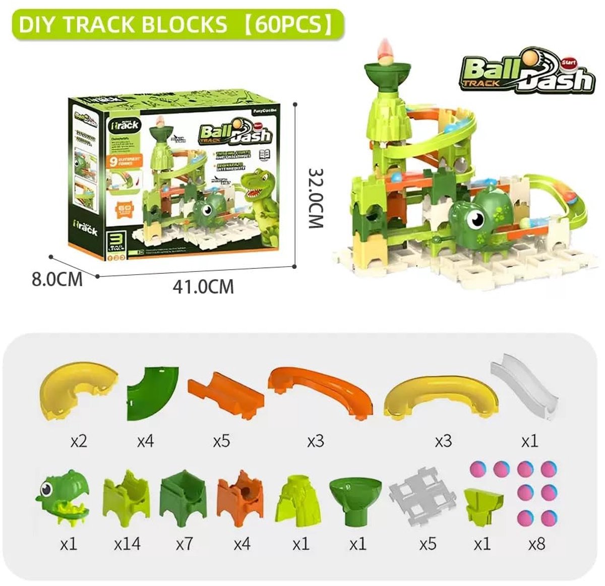 Flero Ball Dash Knikkerbaan - Constructiespeelgoed - 60 Delig - Dino Racebaan - STEM Speelgoed Vanaf 3 Jaar