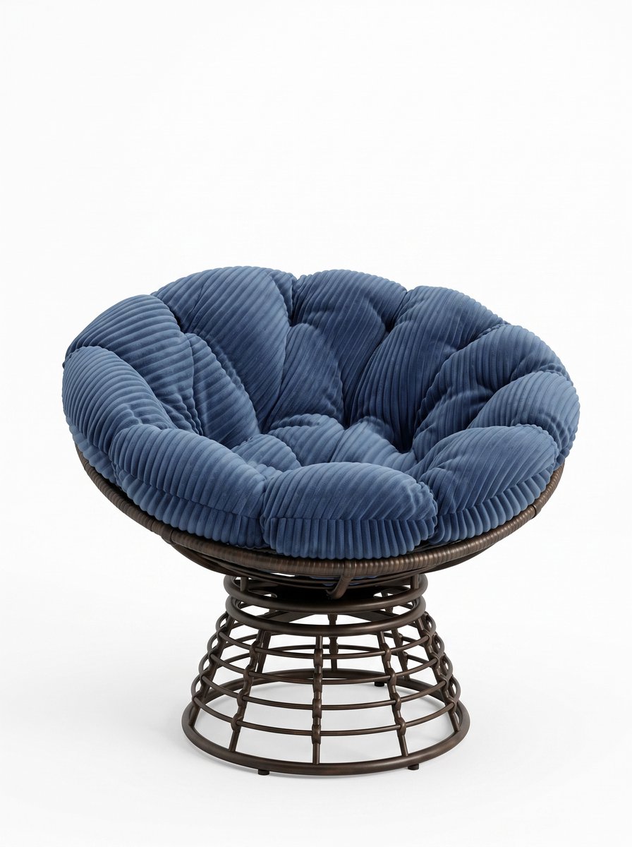 Ropilly Draaibare Papasan Stoel - Rotan Loungestoel - 360 Graden Roterend - Geruisloos - 130 kg Capaciteit - Woonkamer En Buiten - 92x67cm - Marineblauw