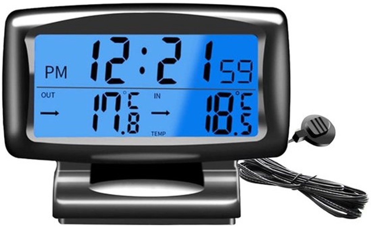 Digitale Autoklok Thermometer - Dashboard Monitor - Reis Comfort - Dubbele Temperatuur Weergave - 8.5 cm x 4 cm - Zwart