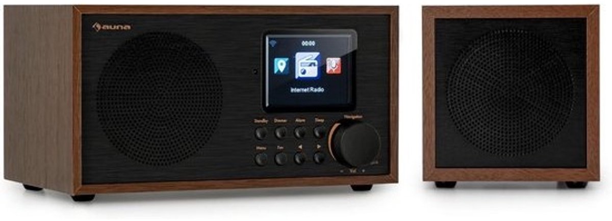 Internetradio met speaker - Draadloze muzieksysteem - Muziek streamen - Twee draadloze speakers - 14.5 x 35 x 12.5 cm