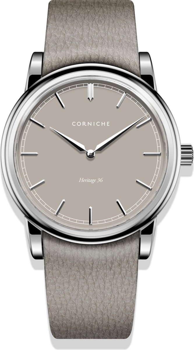 Corniche Heritage 36 C50295 Dames Horloge - Saffierglas - Roestvrijstaal/Leer - Taupe/Zilver - Ø 36 mm - Quartz - Vouw/Vlindersluiting - 5 ATM (douchen)