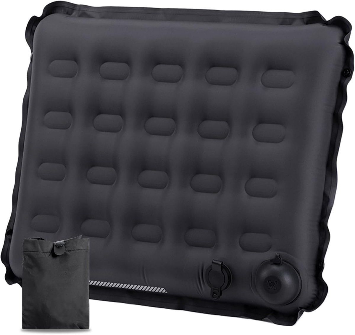 KZQ Opblaasbaar zitkussen, compact en draagbaar, met instelbare stevigheid, 7x34x42 cm, zwart