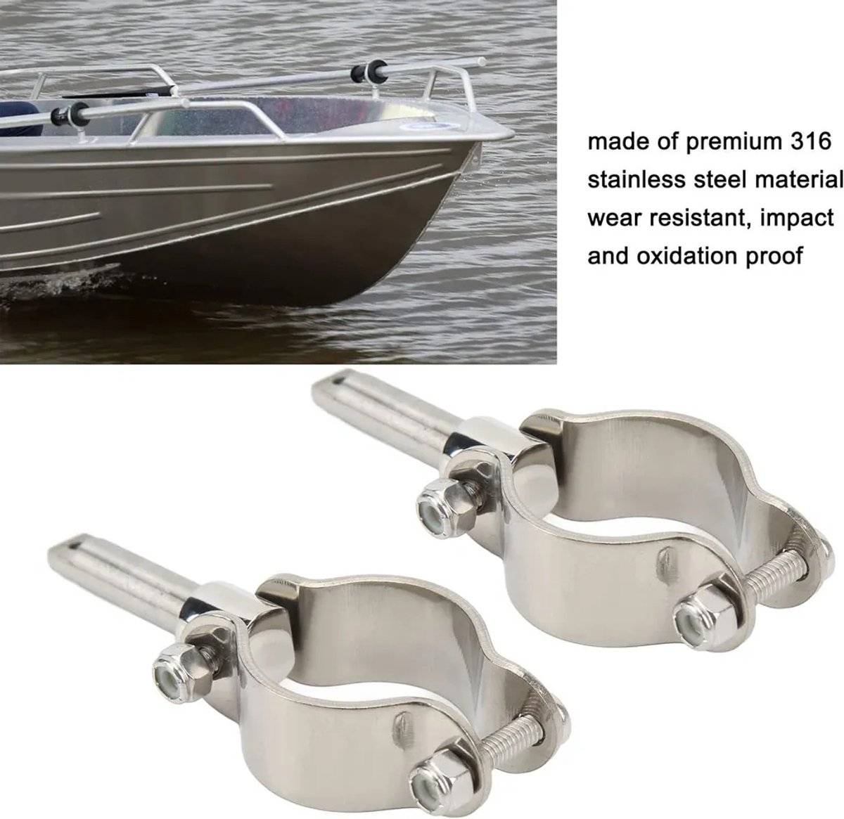 Een robuust en duurzaam peddelrek Geschikt voor clipbevestiging, gemaakt van 316 roestvrij staal Geschikt voor een binnendiaGeschikt voor er van 1 3/8 tot 1 3/4 inch, Geschikt voor zeevissen en roeien.