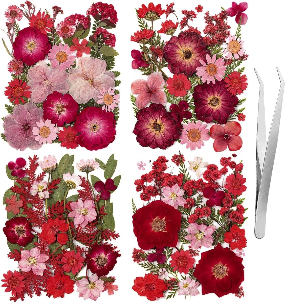 Rode Gedroogde Bloemen voor Kerstknutselen - 101 Stuks Natuurlijke Bloemen voor DIY Kaarten, Scrapbooking en Zeep Maken