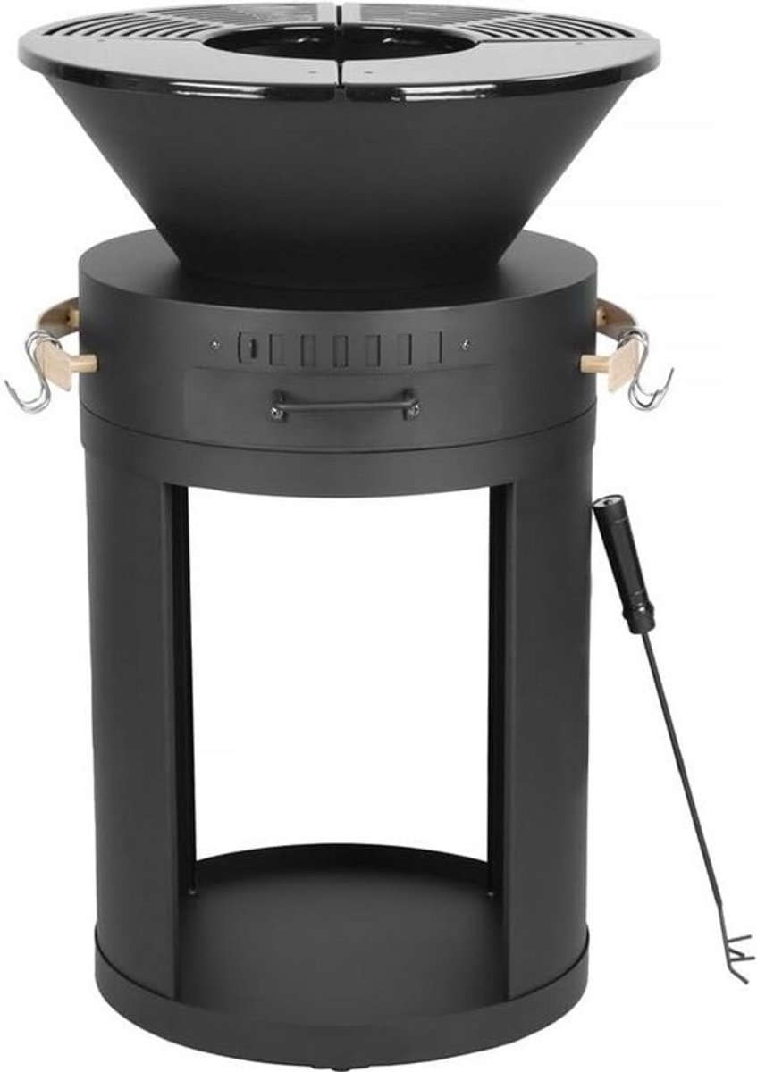 2-in-1 Brasero BBQ en Vuurkorf met Houtopslag - Zwart Vierkant