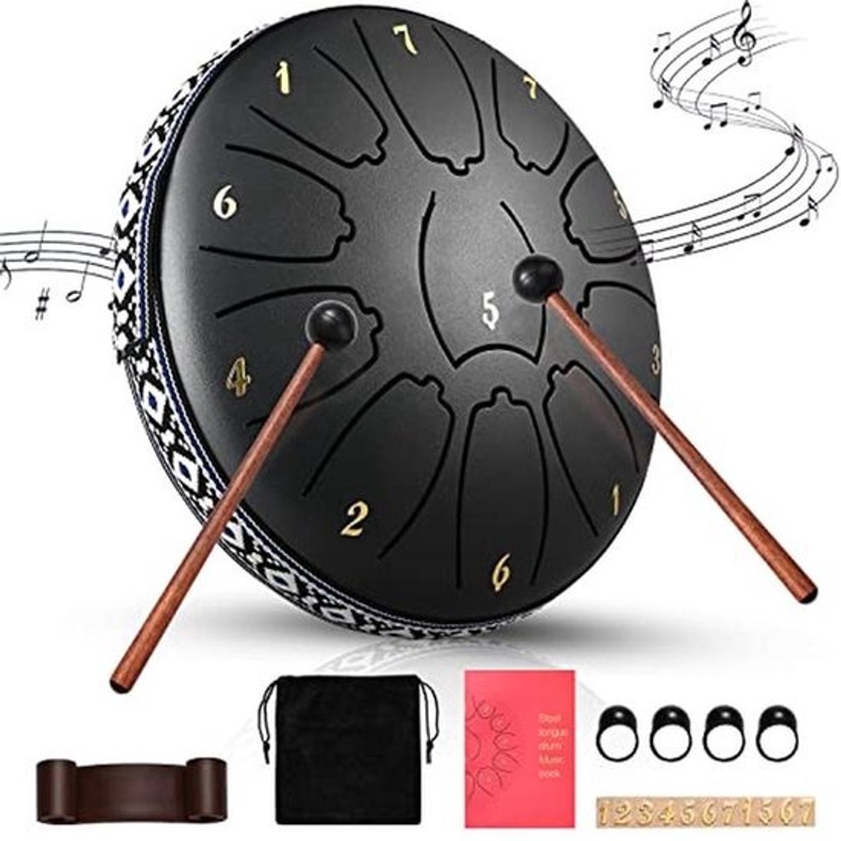 15 cm Stalen Tongdrum - 11 Tonen, C-sleutel, Mini Handpan Trommel met Tas, Hamers en Plectrums - Ideaal voor Kamperen, Yoga en Meditatie