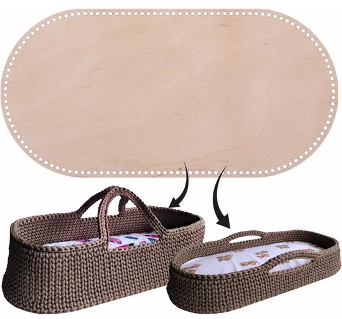 Houten Bodem met Gaten voor Haken, Basis voor Baby Mandjes en DIY Projecten