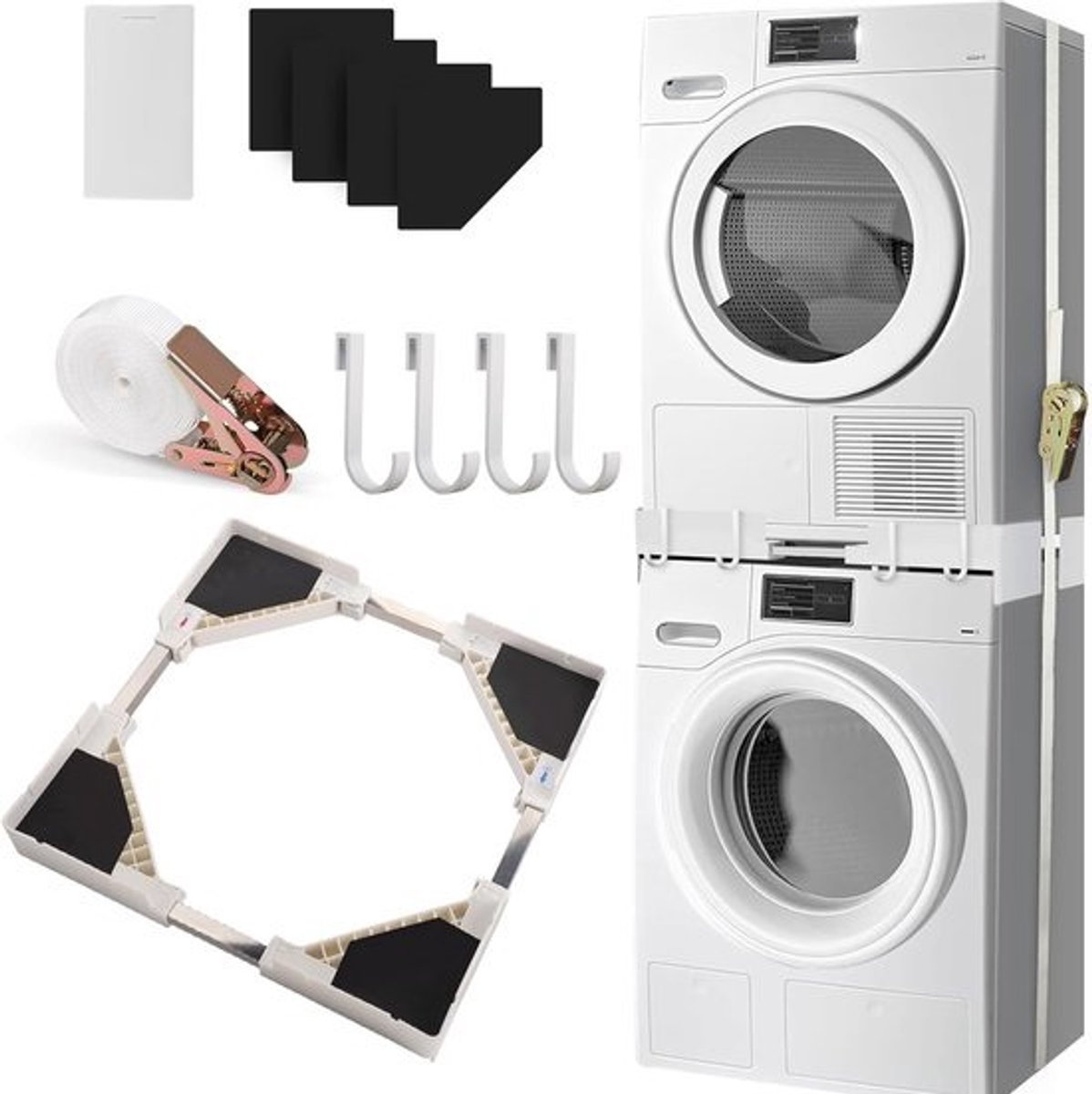 Wasstapelkit - Wascombinatie Set - Ruimte Besparen - Verstelbaar Universeel - 50-70 cm - Wit
