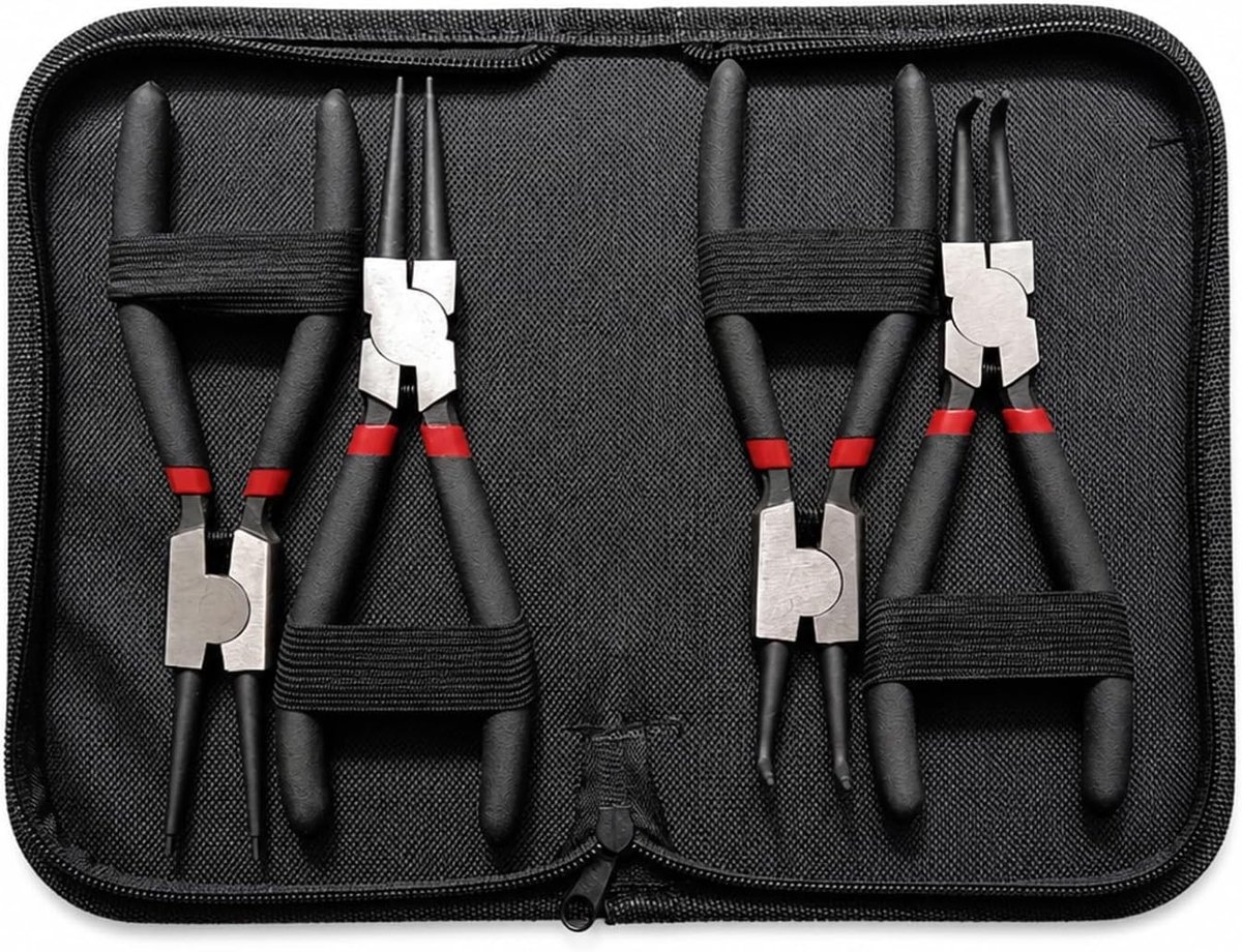 Set van 4 Borgringtangen - Zwart - Koolstofstaal met Nikkelcoating - Voor Werkplaatsen en Garages