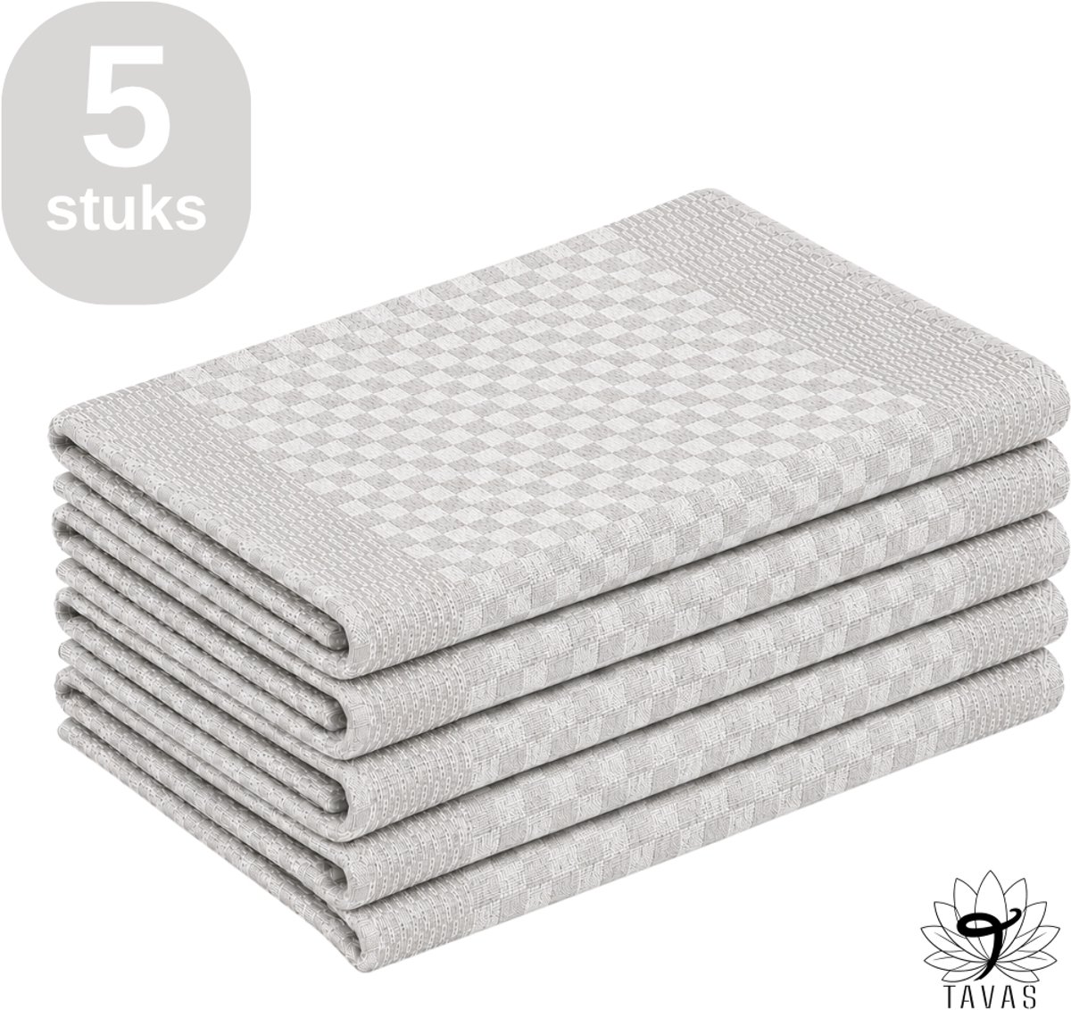 Theedoekenset - Glazendoeken - 50x70 cm - Lichtgrijs - Set van 5 - 100% katoen - Horeca Theedoeken