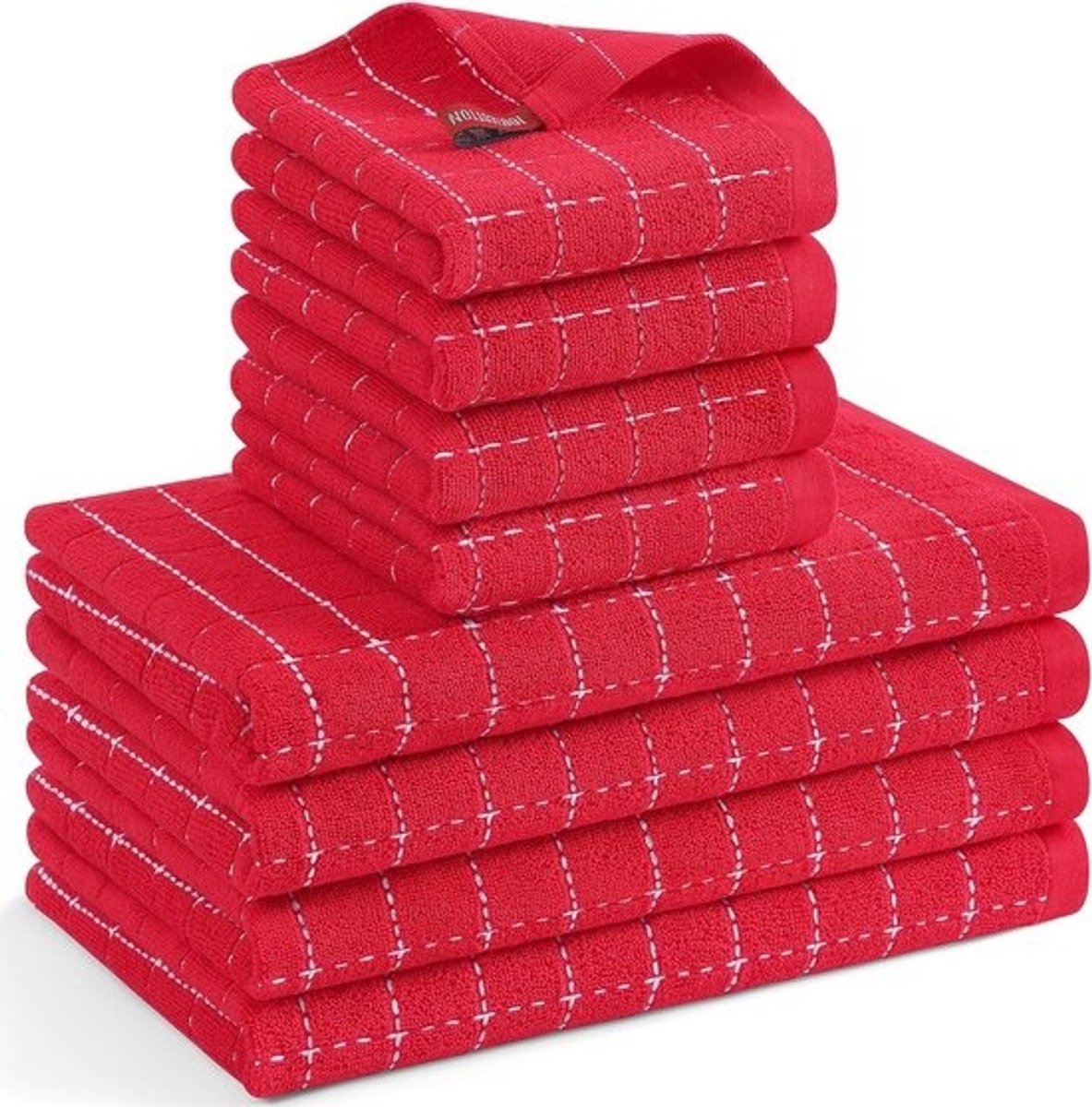 Set keukentextiel 8-delig: Absorberende badstof keukendoeken en vaatdoeken geruit