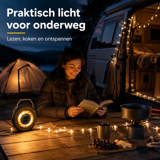 Oplaadbare Campinglamp - 10 m Oprolbaar Lichtsnoer - 2000 mAh - 6 Lichtstanden - USB-C - IPX4 — afbeelding 5