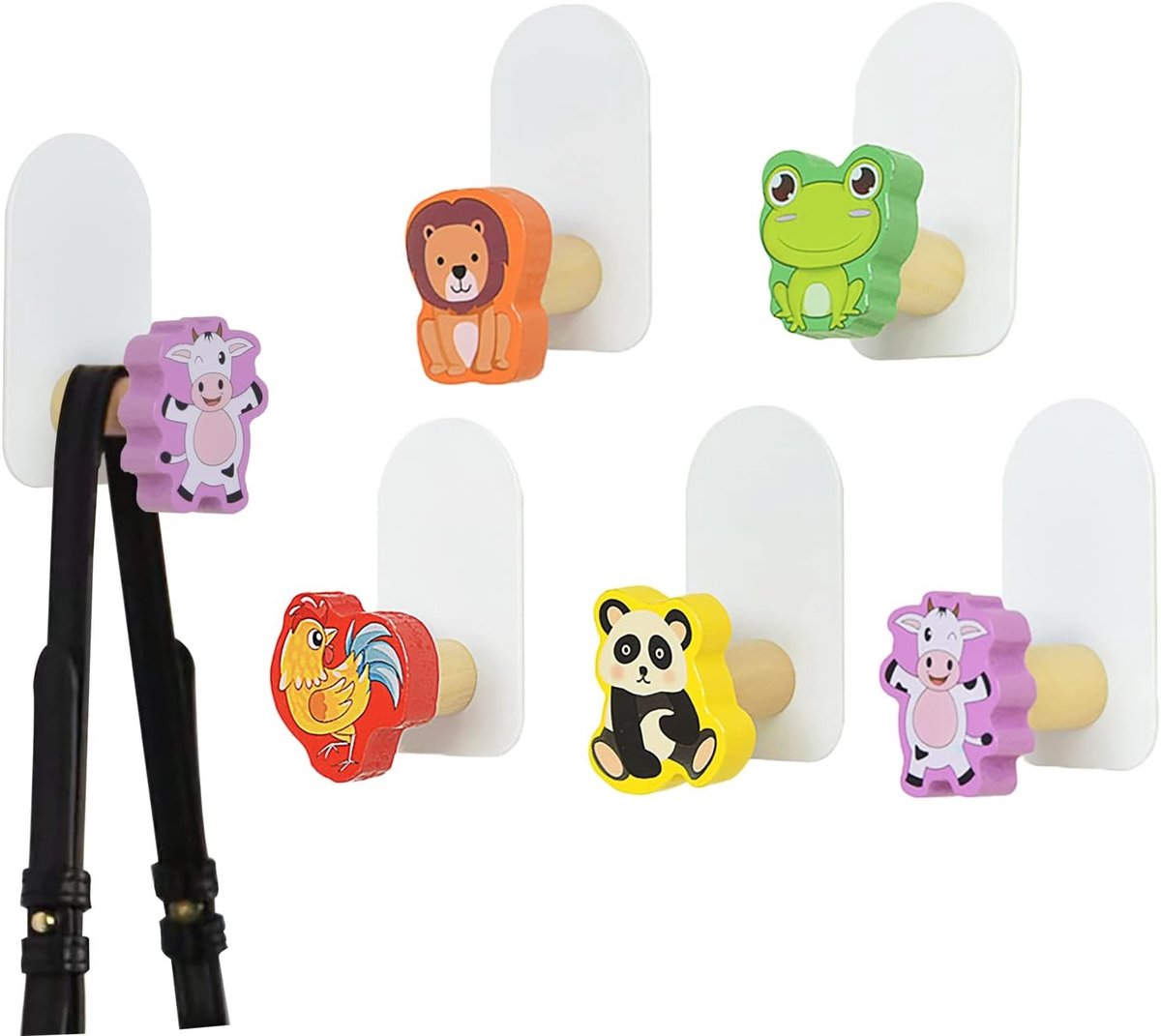 Kleurige Multifunctionele Wandhaken voor Kinderen - 5 Stuks Dierenpatroon, Ideaal voor Jassen, Handdoeken en Rugzakken