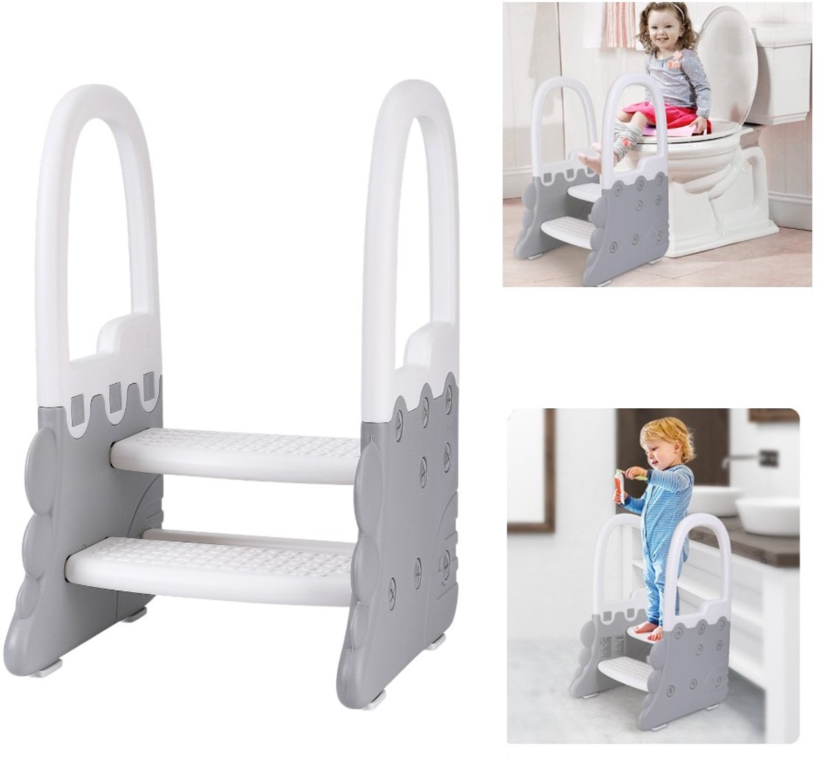 Kinderopstapje - met armleuningen - antislip - stevige constructie - keukenhulp/toilethulp - geschikt voor zindelijkheidstraining, badkamer en wastafel 41,6 x 41,1 cm.