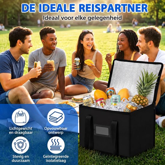 Kaiyaya - 1 Stuks Koeltas - Opvouwbaar Isolatietas - Lunchtas Picknicktas - Grote Koeltas - Zwart 43 x 30 x 31 cm van kaiyaya — afbeelding 2