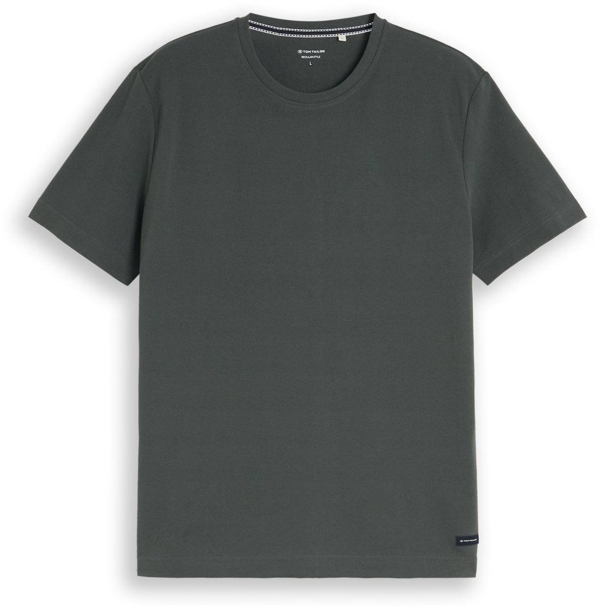 Tom Tailor - Piqué T-shirt met logobadge - Maat M - Darkest Olive