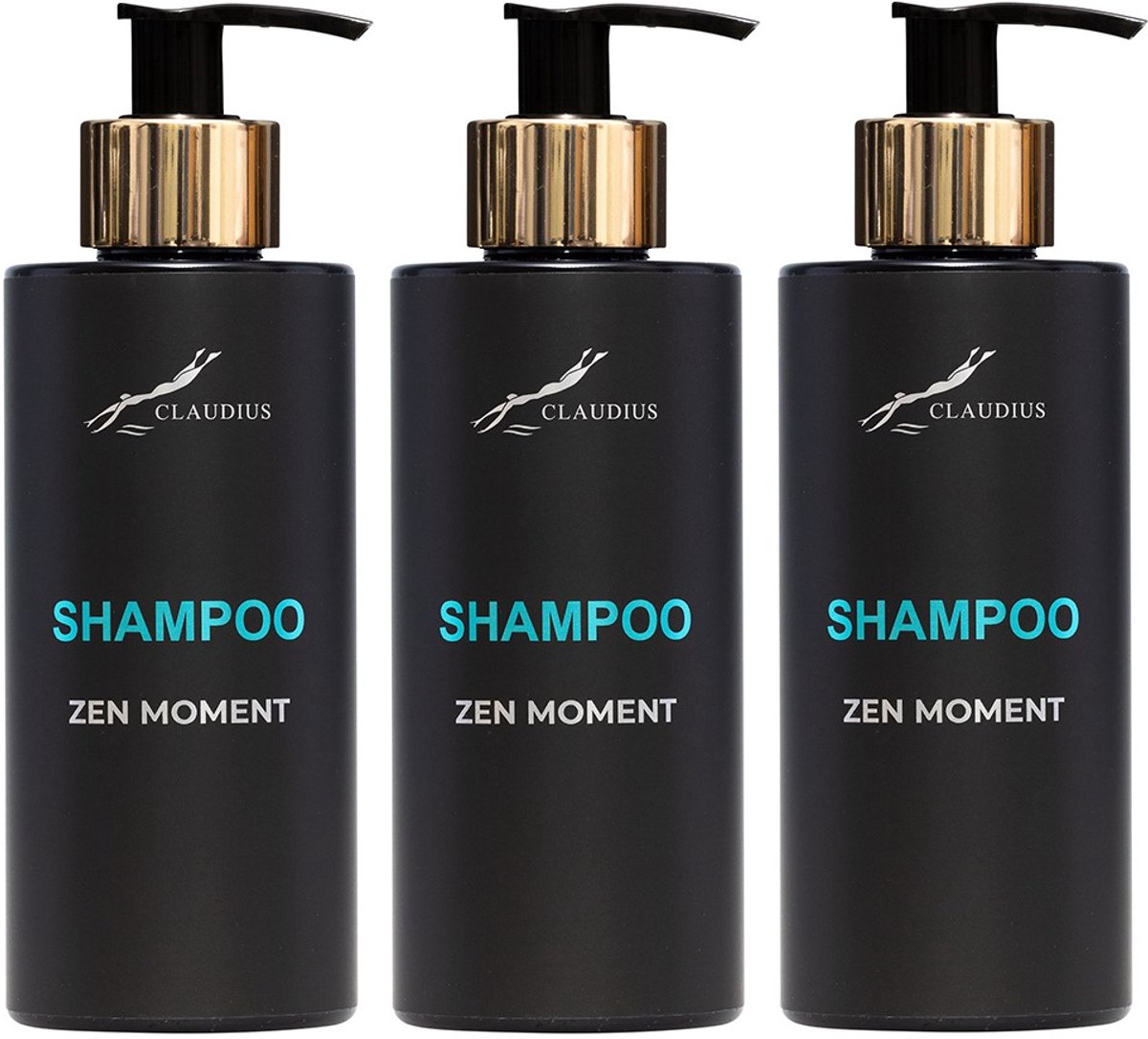 Shampoo Zen Moment 300 ml - met gouden pomp - zwarte fles - set van 3 stuks - Voordeelverpakking