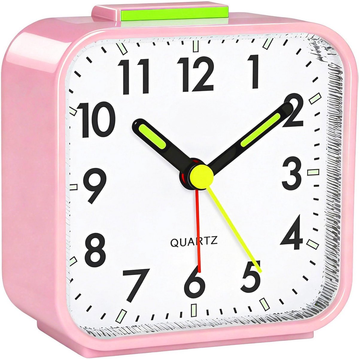 Analoge Wekker - Stille Kinderwekker Zonder Tikken met Snooze & Nachtlampje - Geschikt voor Kinderkamer, Slaapkamer & Senioren - 8.2 x 8 cm - Roze