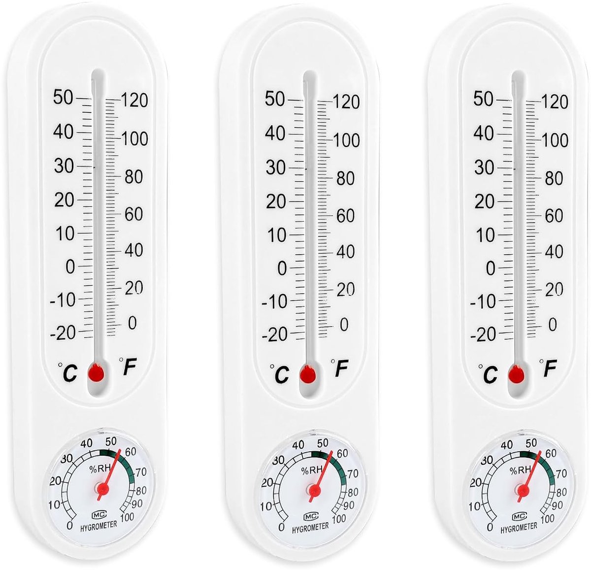 Set van 3 weerbestendige wandthermometers voor buiten, energiezuinig, meetbereik -40 tot +122 °C, ideaal voor tuin, balkon en binnenruimtes