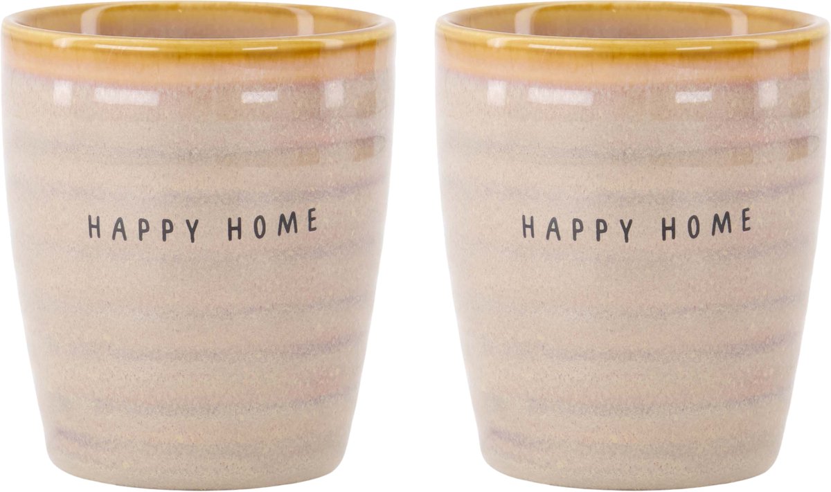 Zusss Set Van 2 Koffiemokken Happy Home - Keramieken Mokken - Creme - 210 Ml Keramiek Creme
