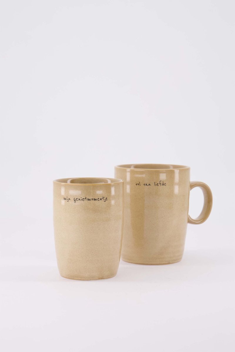 Zusss Set Van 2 Mokken – Theemok Vol Van Liefde & Koffiemok Mijn Genietmomentje – Aardewerk – Zand - 350Ml Keramiek Zand