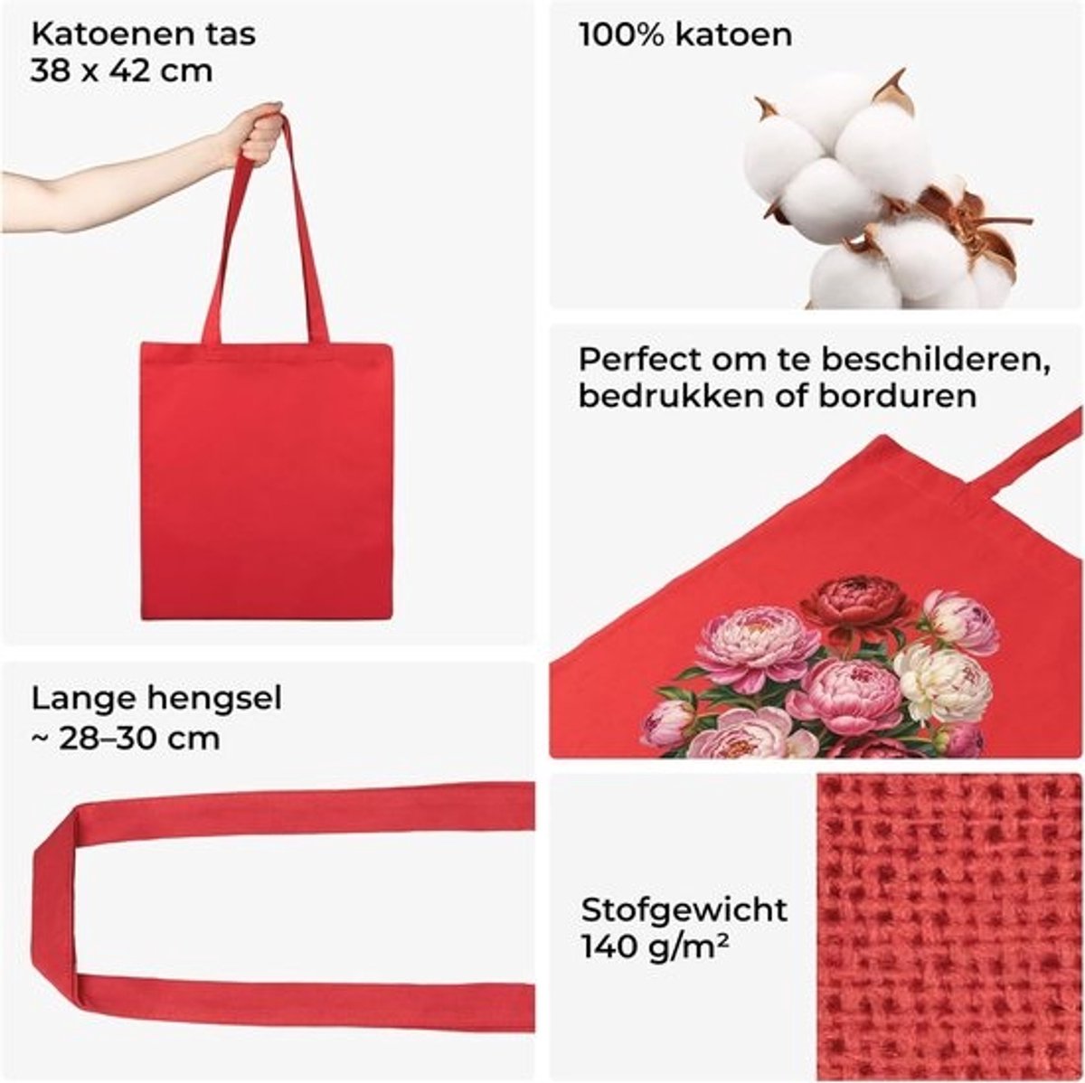 Stoere Katoenen Tote Bag 38x42 cm - Onbedrukte Stoffen Tas om te Beschilderen - Ideaal voor Draagtas en Boodschappentassen - Verkrijgbaar in 1, 5, 10, 25 of 50 Stuks