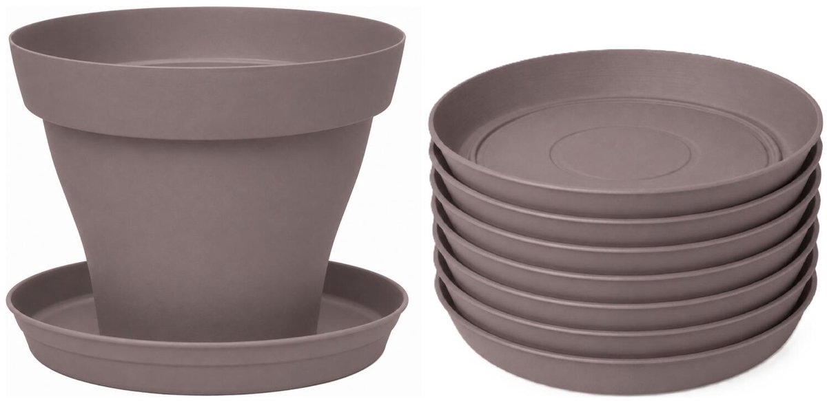 EDA Bloempot onderschaal Romeo - 8x - kunststof - taupe - D17 x H2,6 cm - opvangschalen
