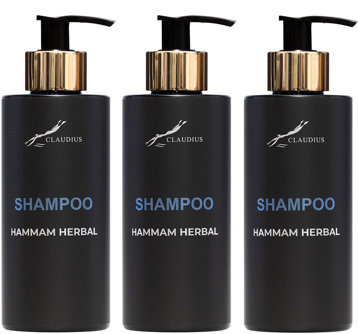 Shampoo Hammam Herbal 300 ml - met gouden pomp - zwarte fles - set van 3 stuks - Voordeelverpakking