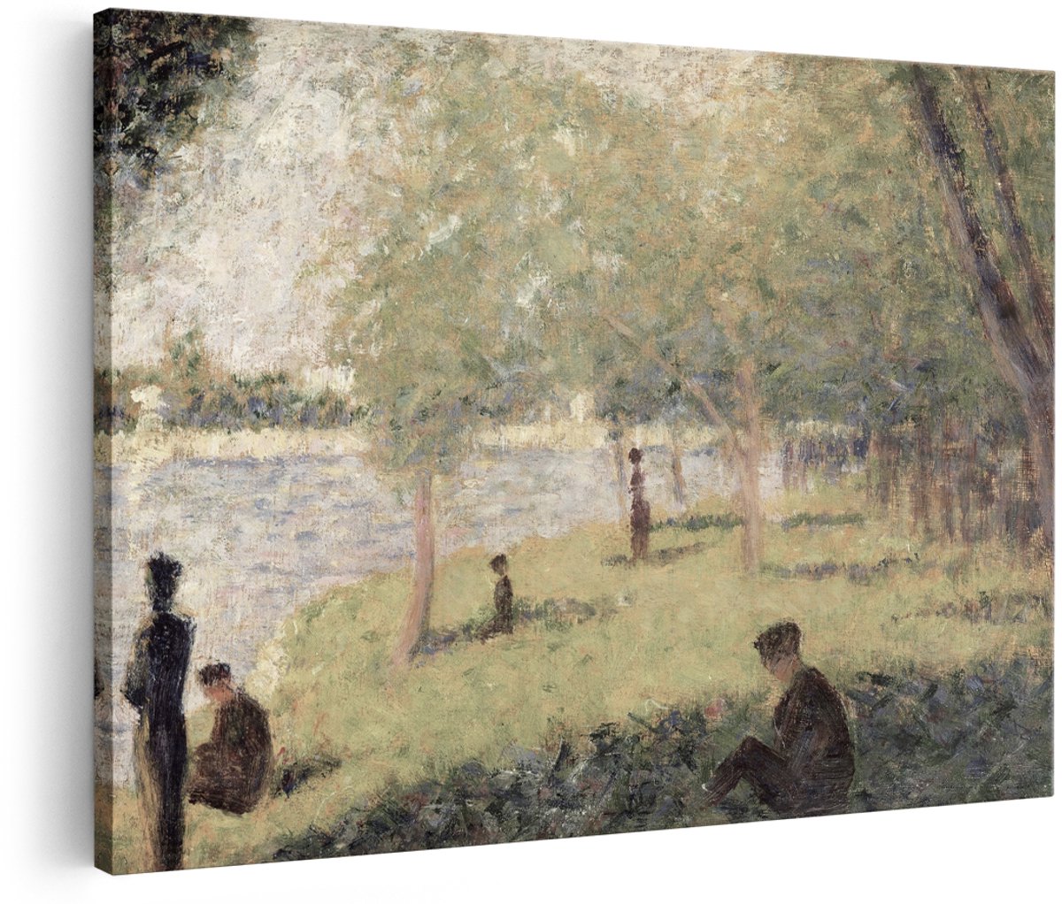 Artaza Canvas Schilderij Landschap Seurat - 180x120 cm - Groot - Wanddecoratie Rivier - Muurdecoratie Natuur - Klassieke Schilderijen Op Canvas