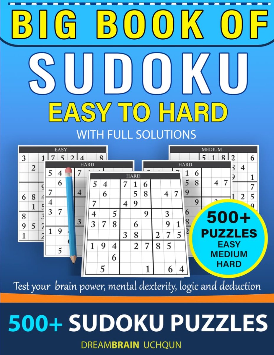 Big book of Sudoku 500+ puzzles with full Solutions – EASY to HARD: 3 levels - EASY, MEDIUM, HARD Sudoku puzzles book - ShopVlot