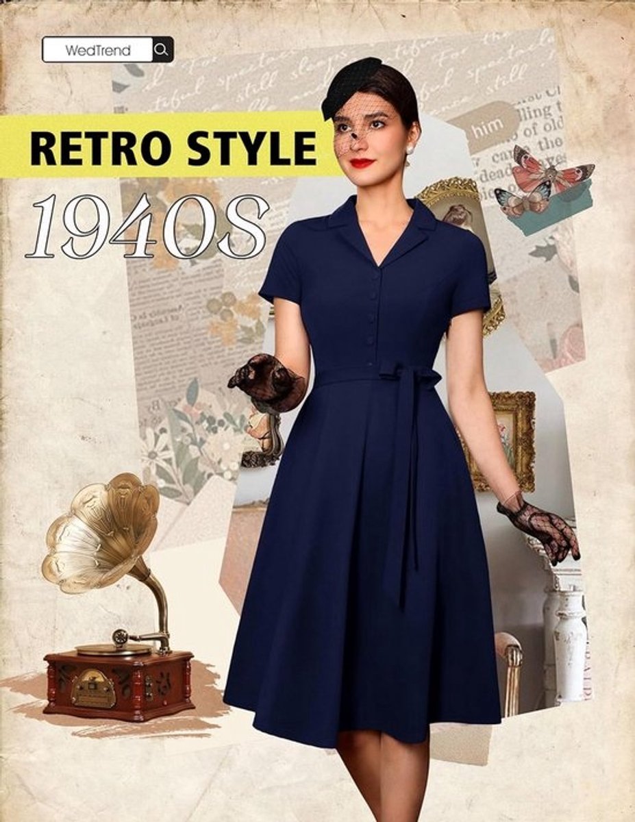 Elegante Vintage Damesjurk Korte Mouw Cocktailfeest Werk Jurk