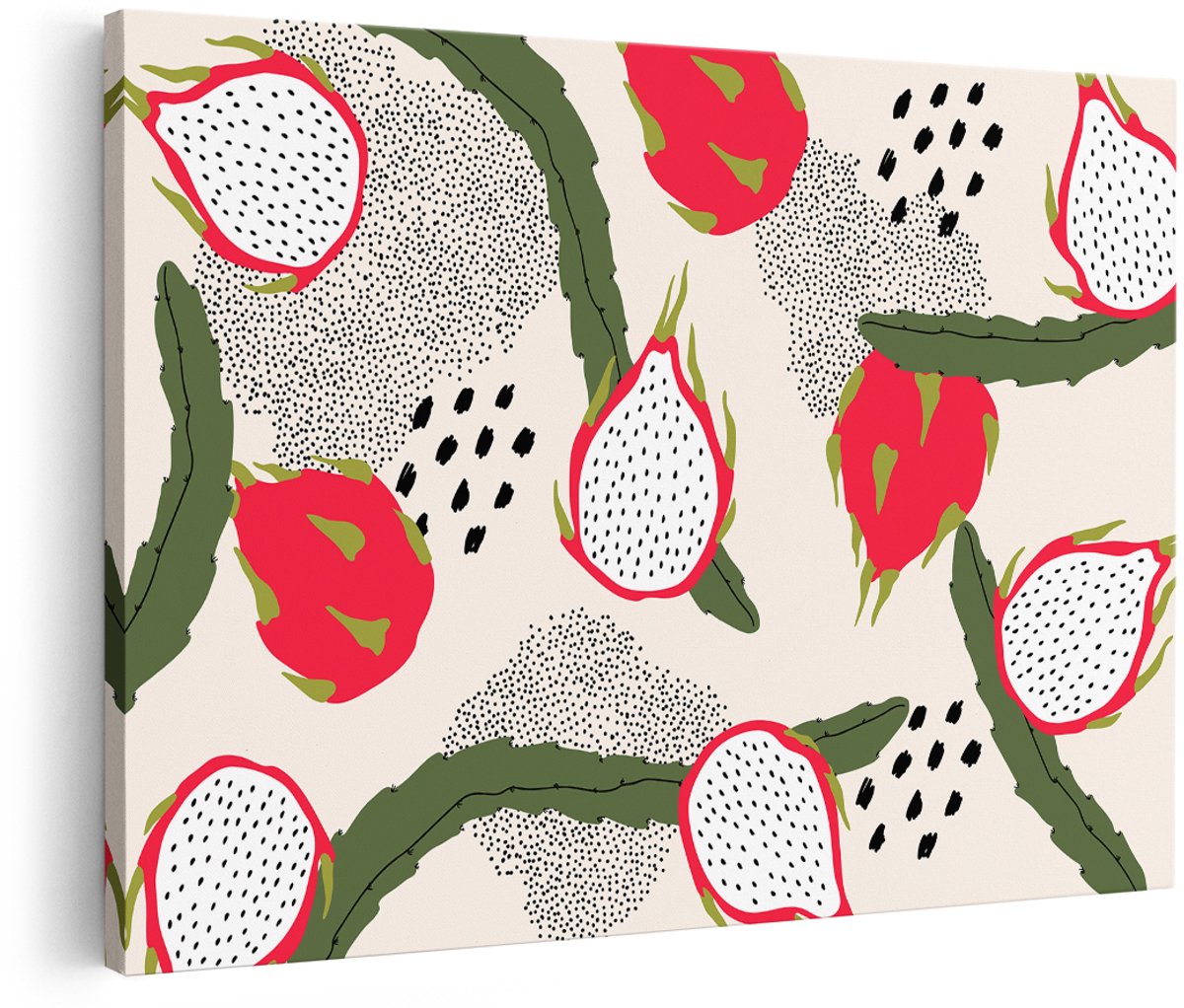 Artaza Canvas Schilderij Drakenfruit - 180x120 cm - Groot - Wanddecoratie Abstract - Muurdecoratie Fruit - Decoratie Keuken Botanisch