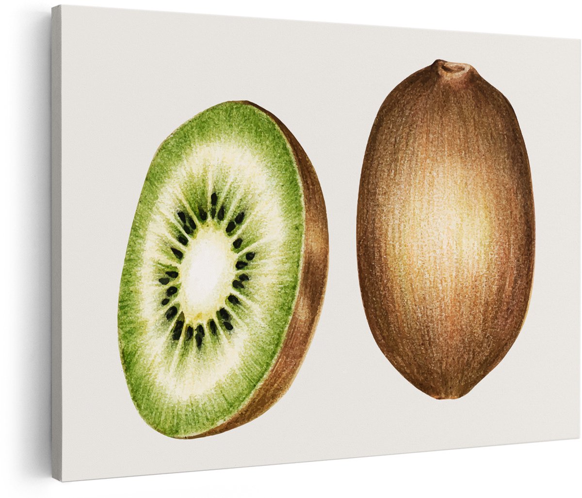 Artaza Canvas Schilderij Kiwi - 180x120 cm - Groot - Wanddecoratie Fruit - Muurdecoratie Botanisch - Decoratie Keuken - Vintage Illustratie