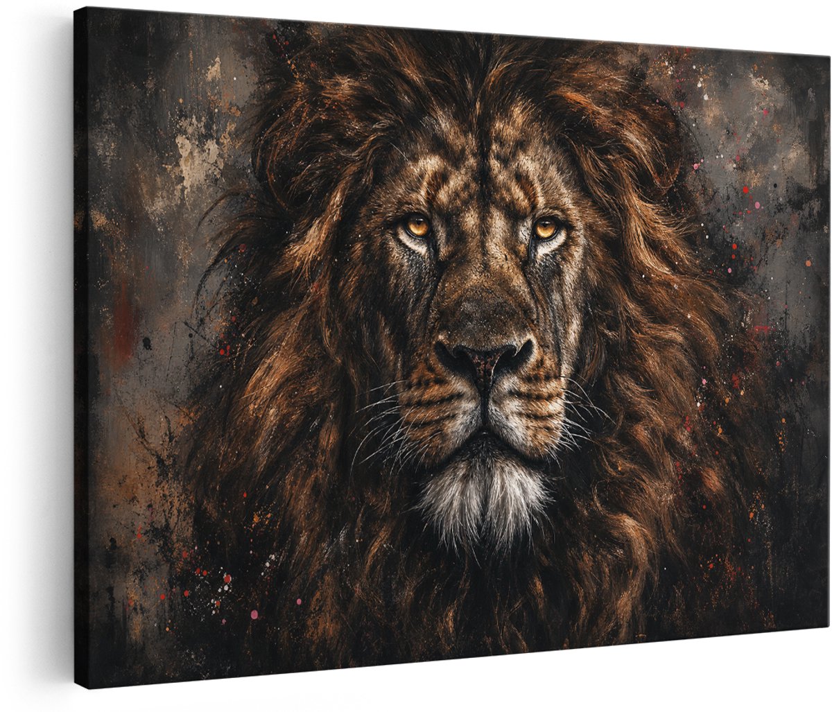 Artaza Canvas Schilderij Leeuw Portret - Abstract Zwart Bruin - 180x120 cm - Groot - Wanddecoratie Woonkamer - Schilderijen - Muurdecoratie