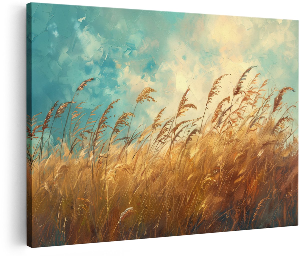 Artaza Canvas Schilderij Wuivend Gras - 180x120 cm - Groot - Wanddecoratie Natuur Landschap - Muurdecoratie Landelijk - Decoratie Woonkamer
