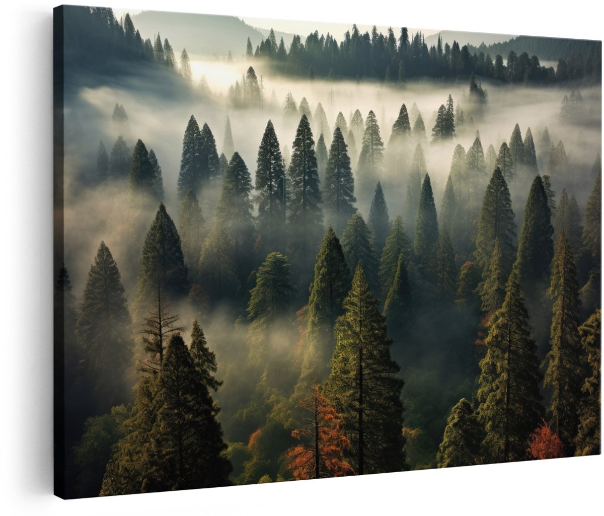 Artaza Canvas Schilderij Mistig Bos - 180x120 cm - Groot - Wanddecoratie Natuur - Muurdecoratie Landschap - Schilderijen Op Canvas Bomen