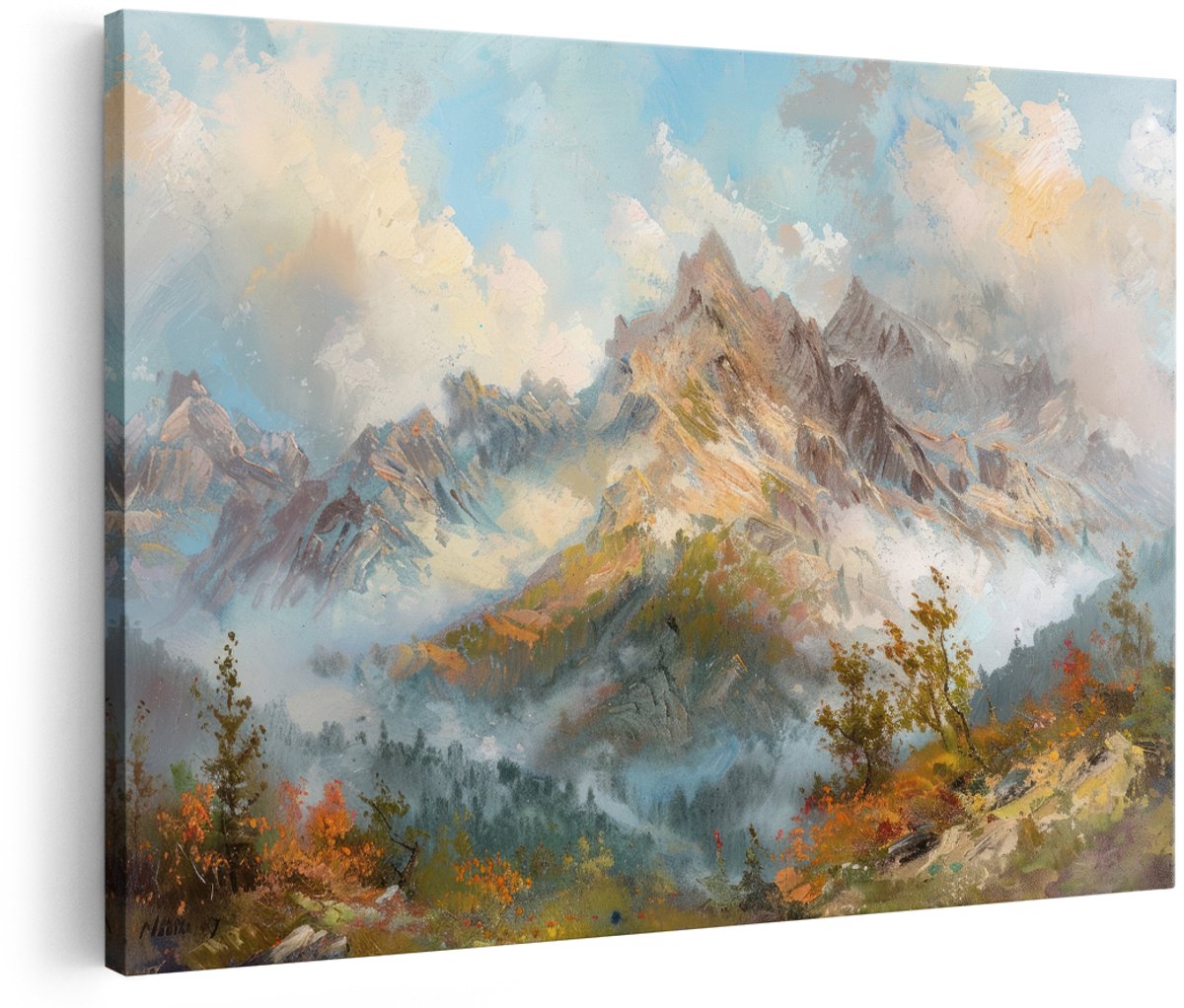Artaza Canvas Schilderij Bergen - 180x120 cm - Groot - Wanddecoratie Berglandschap - Muurdecoratie Natuur - Decoratie Herfst Woonkamer