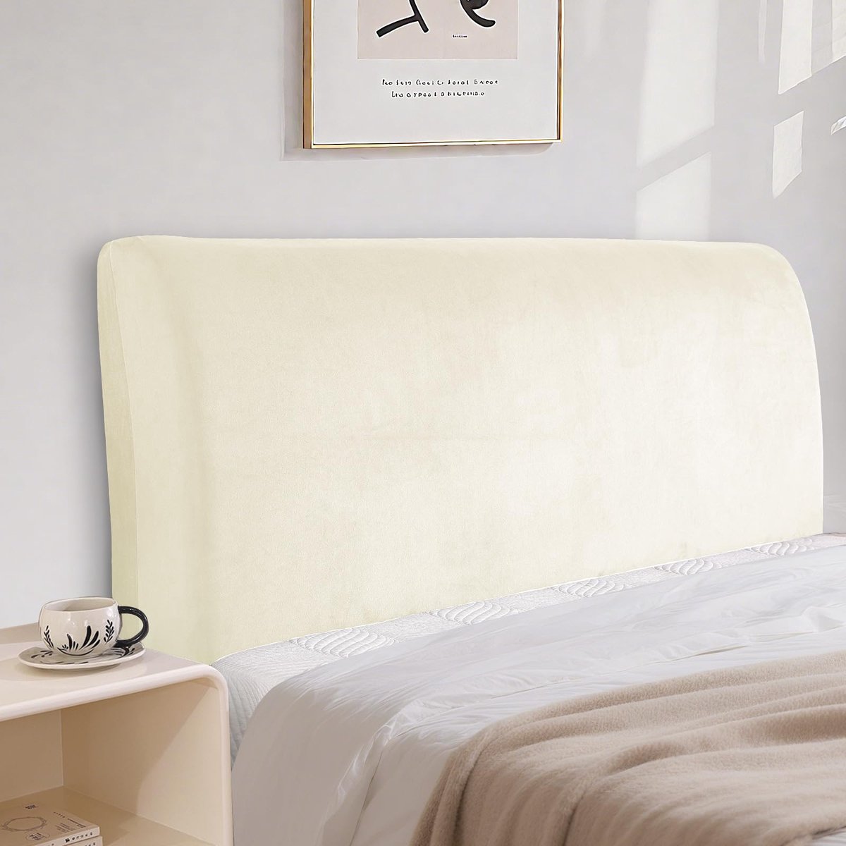 CYCMACO Fluwelen Bed Headboard Cover, Stretch All-Inclusive Bescherming Cover, Elastisch, Effen, Stofdichte - ShopVlot
