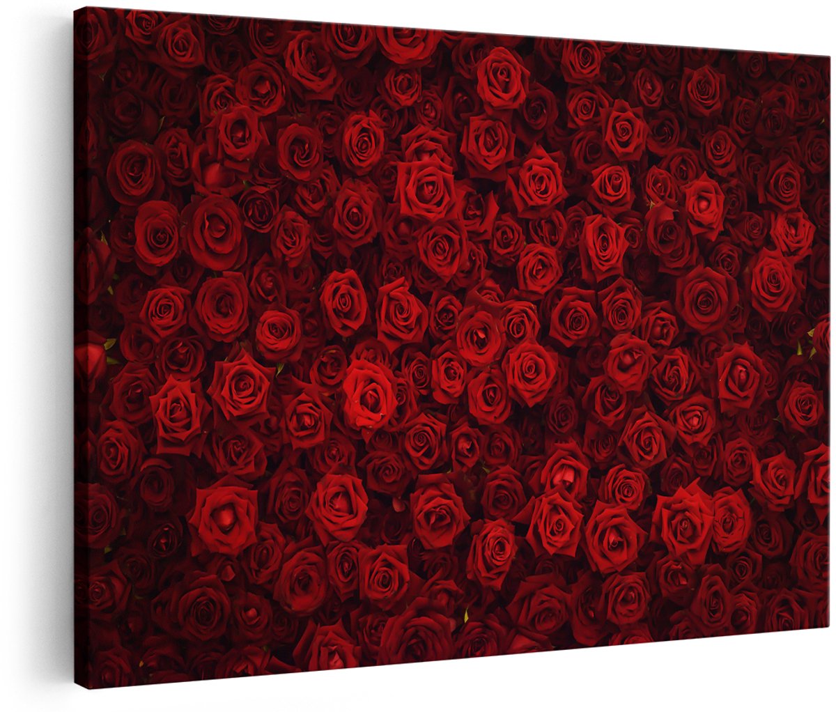Artaza Canvas Schilderij Rode Rozen Achtergrond - 180x120 cm - Groot - Wanddecoratie Woonkamer - Schilderijen - Muurdecoratie